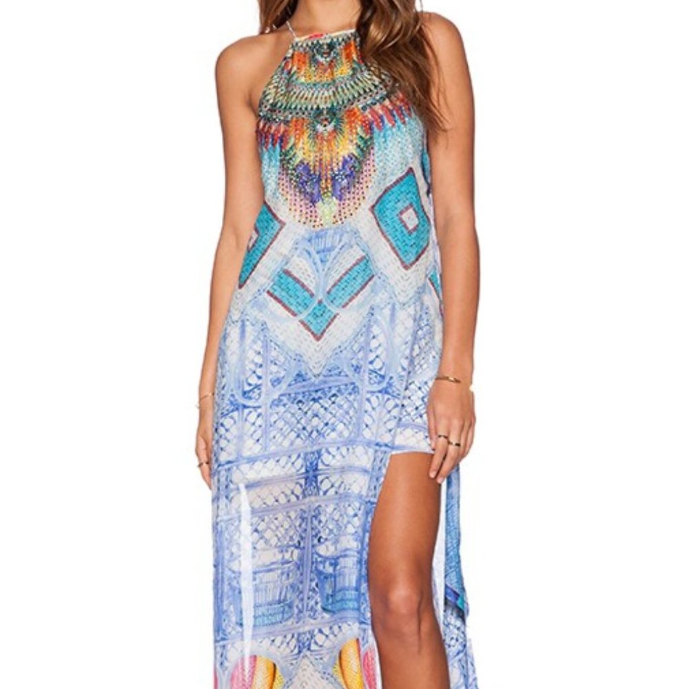 Gorgeous Camilla Franks Dress Crossing Paths Maxi Silk Print Crystals